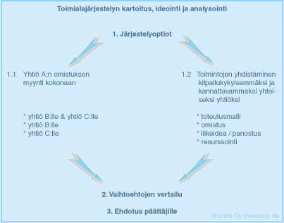 Toimialajärjestelyn kartoitus, ideointi ja analysointi